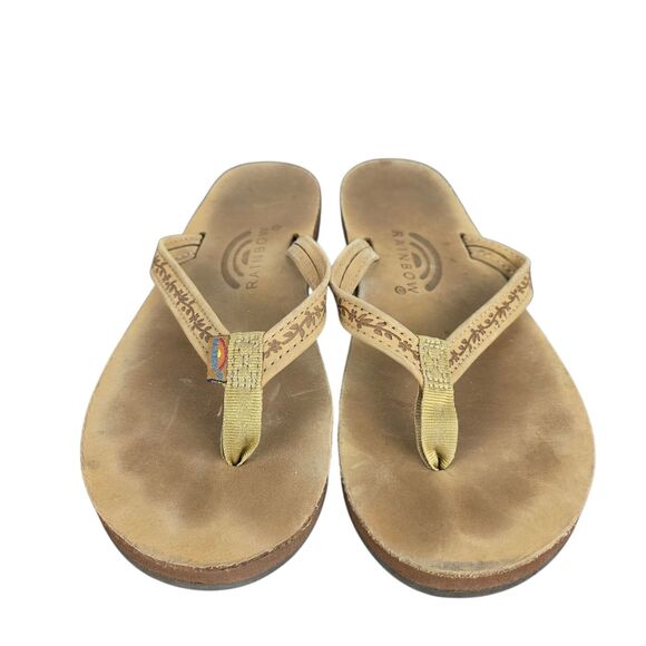 Rainbow Sandals Las Flores Women's Sz 6.5 -7.5 Brown Leather Floral Etching - Picture 3 of 13